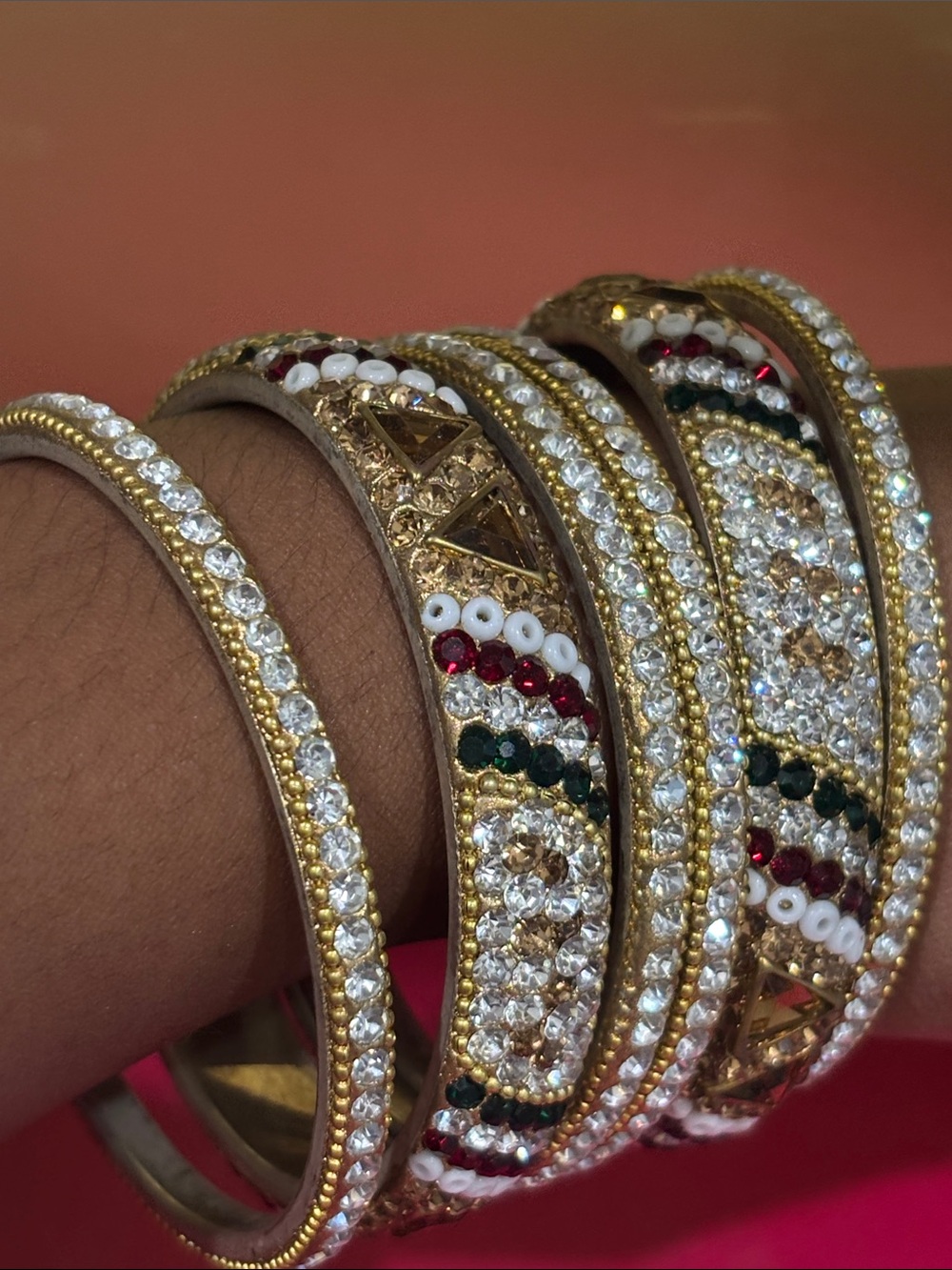 Gold Crystal and Multicolor Beaded Bangle Set - Women's Jewelry